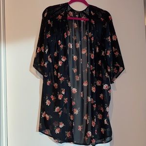 Black floral duster with lace shoulder detail